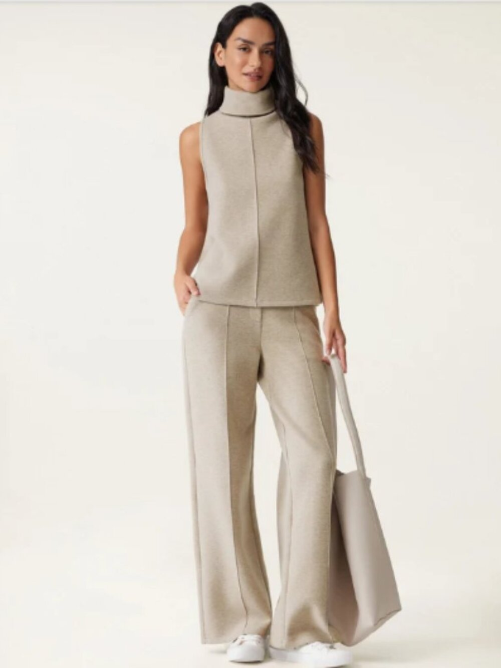 2Pcs Set Split Hem Top & High Waisted Straight Leg Pant - Heather Morganite / XL